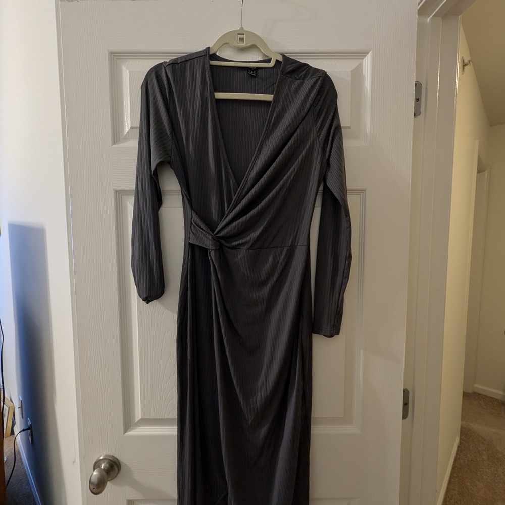 Charcoal Long Sleeve Wrap Dress